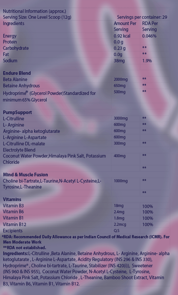 MShield™ | Non-Stim Pre-workout Nutritional Information